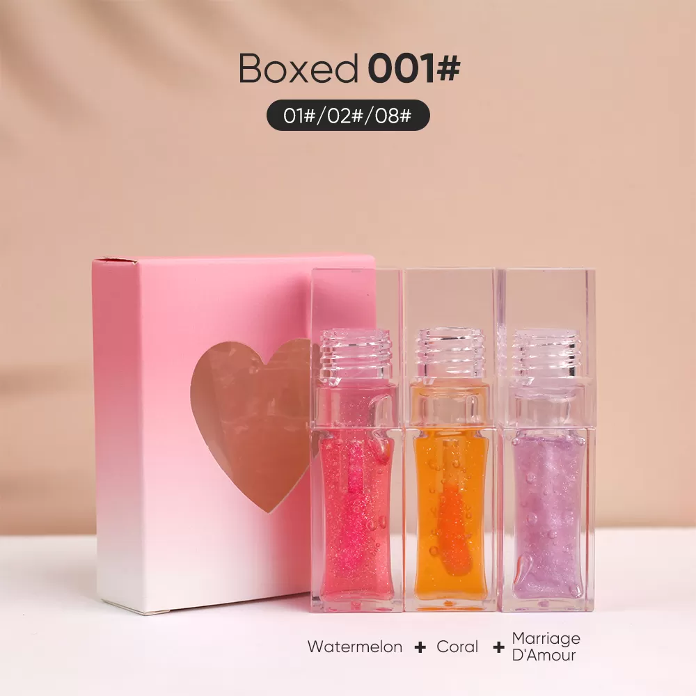 IWholesale Heart Shape Packaging 3pcs Lip Plumping Oil Lip Moisturizing Color Changing Lip Gloss
